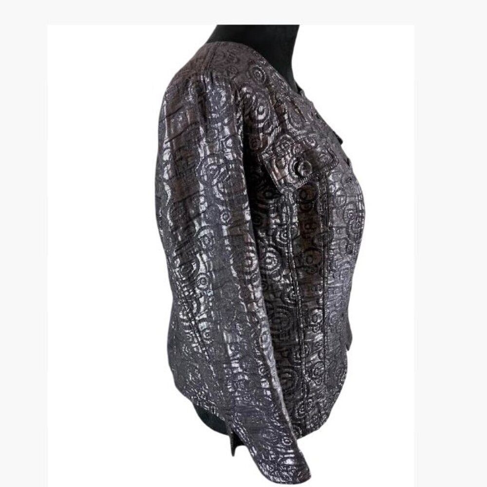 Ruby Rd Geometric Patterned Jacket in Gunmetal Grey Size 10 EUC - Picture 3 of 10